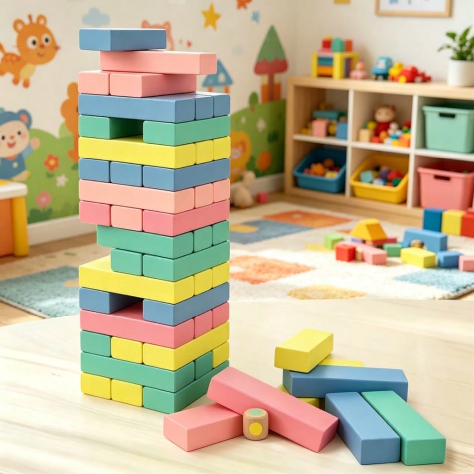 Wooden Stacking Tumbling Tower - Kids Education Number ulasan dan harga